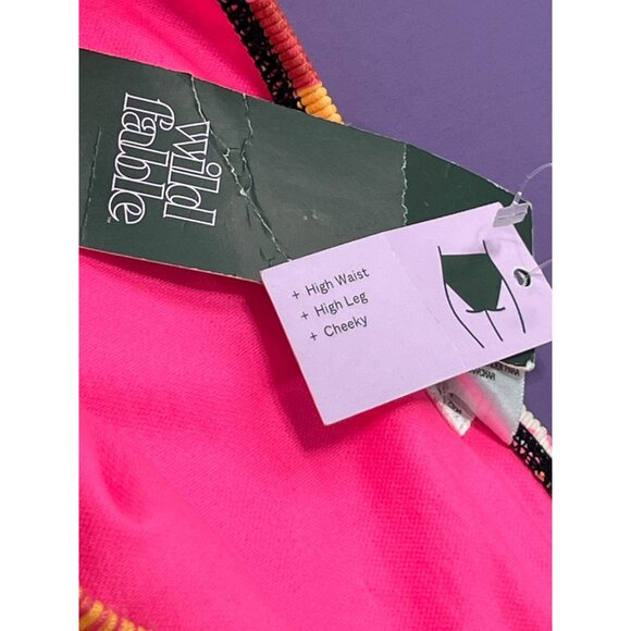 Wild Fable-Women's Ribbed High Waist High Leg Cheeky Bikini Bottom-Black/Pink-XS - Picture 11 of 12